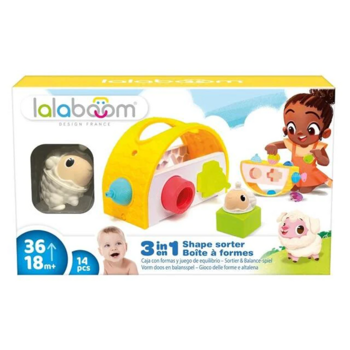 12 | Lalaboom 3 in 1 Shape Sorter, Educational Beads and 1 Animal Bead Sheep