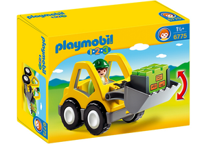 It's hard work at the Playmobil 1-2-3 construction site! Includes a front loader with a movable shovel, cargo and figurine.