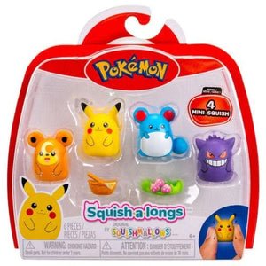 Incredible Group - 82324 | Squish-a-Longs Pokemon Figures 4 Pack - Pikachu, Gengar, Teddiursa & Marill