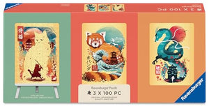 Ravensburger - 12002048 | Cat Warrior, Red Panda, and Dragon 3x100 Piece Mini Puzzle