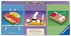 Ravensburger - 12002047 | Kawaii Breakfast, Lunch, and Dinner 3x100 Piece Mini Puzzle