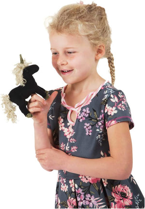 Folkmanis Puppets - 2797 | Mini Black Unicorn Finger Puppet