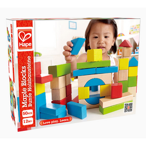 Hape - E0409 | Maple Blocks Colorful, 12 Months +, 50 Piece Set
