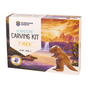 Soapstone Carving Kit T-Rex" brings the prehistoric king of dinosaurs to life through the art of soapstone carving. This kit is designed for enthusiasts of all ages and skill levels, offering a comprehensive experience in sculpting a detailed T-Rex figurine. Included in the kit are high-quality tools such as rasps and sandpaper