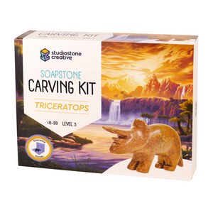 Soapstone Carving Kit - Triceratops" invites aspiring artists and dinosaur enthusiasts alike to embark on a hands-on journey into the world of soapstone carving. This kit provides everything needed to sculpt a detailed Triceratops figurine from soapstone.