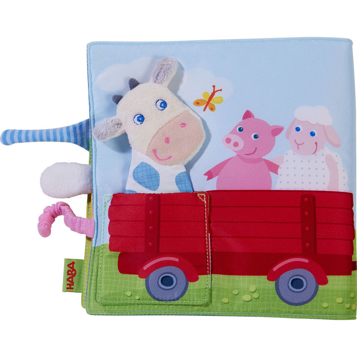 Haba - 306085 | Down on the Farm Fabric Baby Book with Cow Puppet