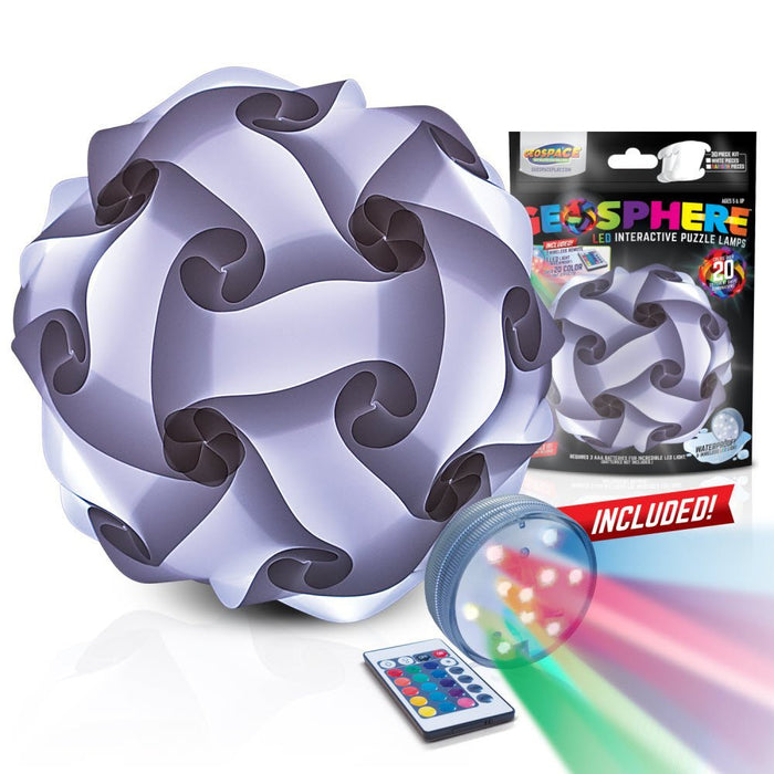 Geospace - 14003 WHITE | Geosphere - 12-Inch LED Puzzle Lamp Kit & Wireless Remote (White)