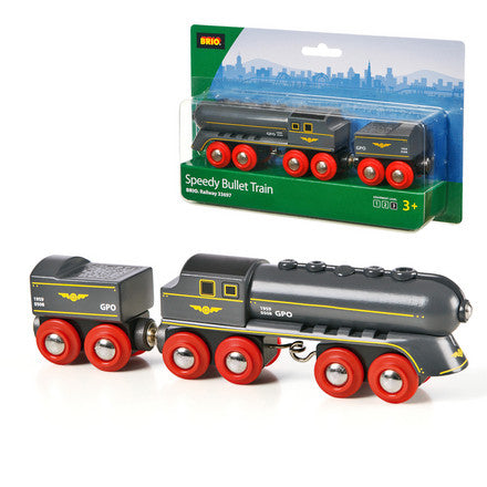 Wooden Bullet Train, Wooden Train Set of 2 Modern Engines 1 Sleek Passenger  Car with Magnetic Connectors, Compatible with Thomas & Friends, BRIO