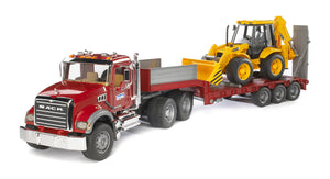 Bruder Mack Granite Truck With Low Loader & JCB 4CX Backhoe Loader - 02813