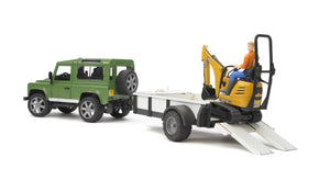 Bruder Land Rover Defender With Trailer, Micro Excavator & Worker - 02593
